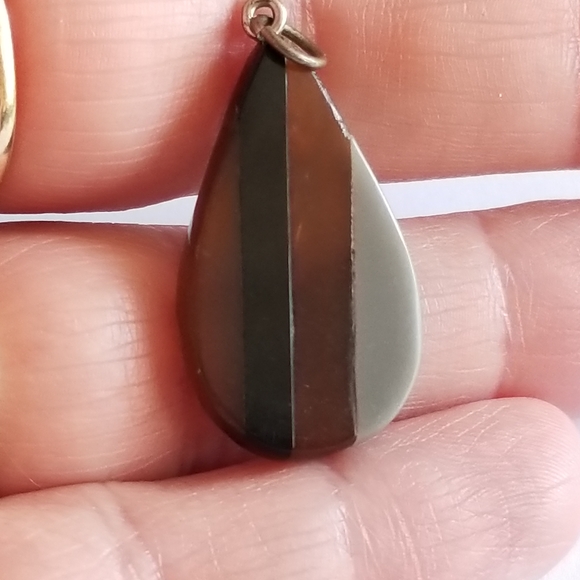 Relisted - Vintage striped pendant charm teardrop shape brown grey - Picture 7 of 10